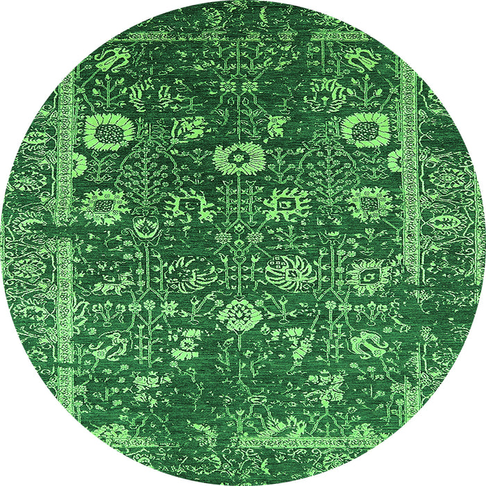 Round Machine Washable Oriental Green Industrial Area Rugs, wshurb2571grn