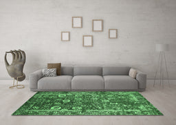 Machine Washable Oriental Emerald Green Industrial Area Rugs in a Living Room,, wshurb2571emgrn