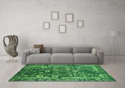 Machine Washable Oriental Green Industrial Area Rugs in a Living Room,, wshurb2571grn