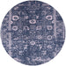 Round Machine Washable Industrial Modern Blue Rug, wshurb2571