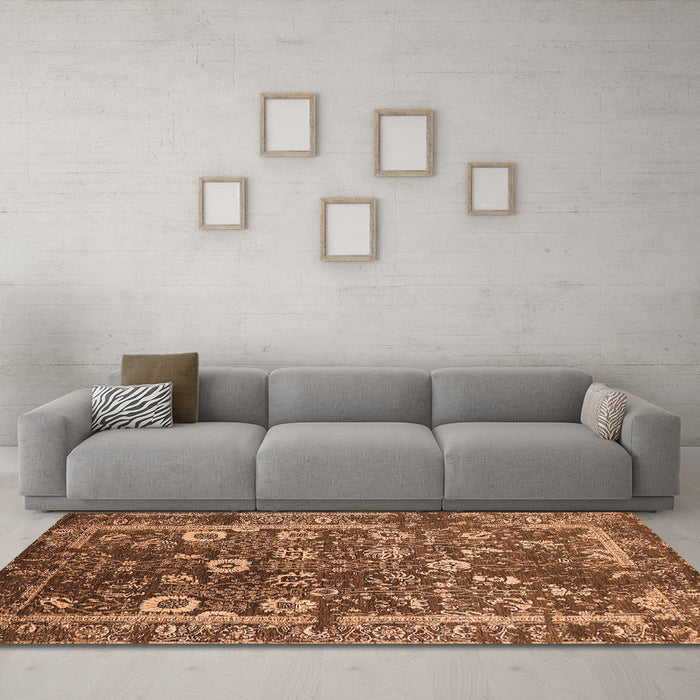 Machine Washable Oriental Orange Industrial Area Rugs in a Living Room, wshurb2571org