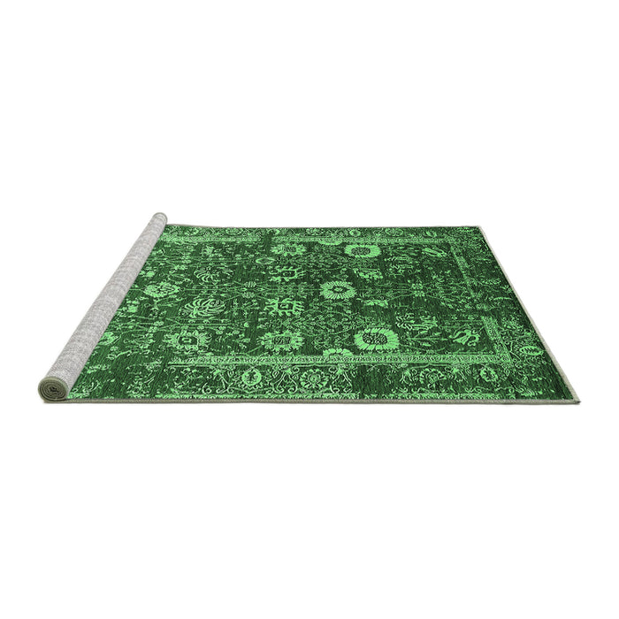 Sideview of Machine Washable Oriental Emerald Green Industrial Area Rugs, wshurb2571emgrn