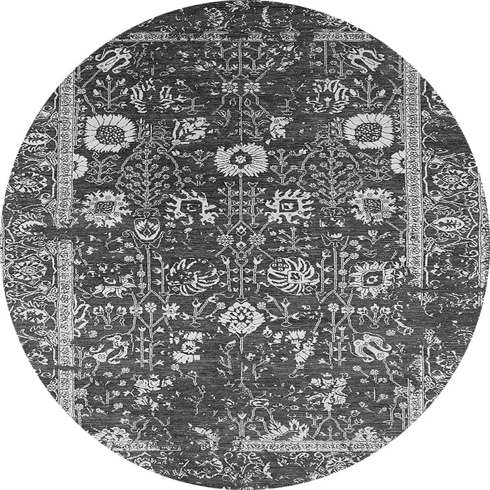 Round Machine Washable Oriental Gray Industrial Rug, wshurb2571gry