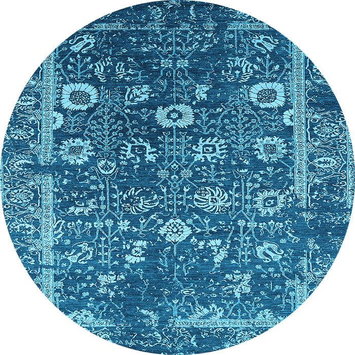 Round Machine Washable Oriental Light Blue Industrial Rug, wshurb2571lblu