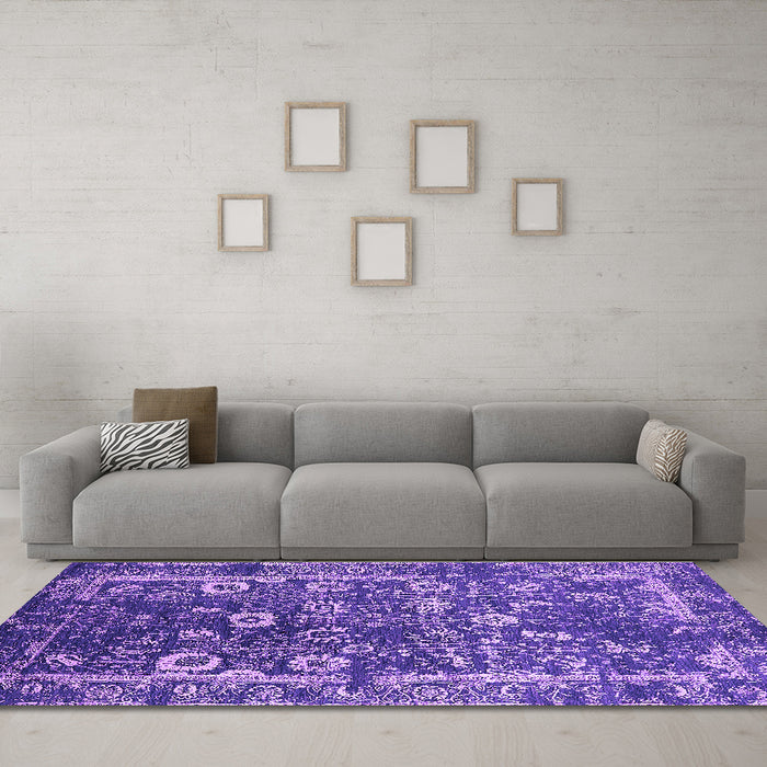 Machine Washable Oriental Purple Industrial Area Rugs in a Living Room, wshurb2571pur