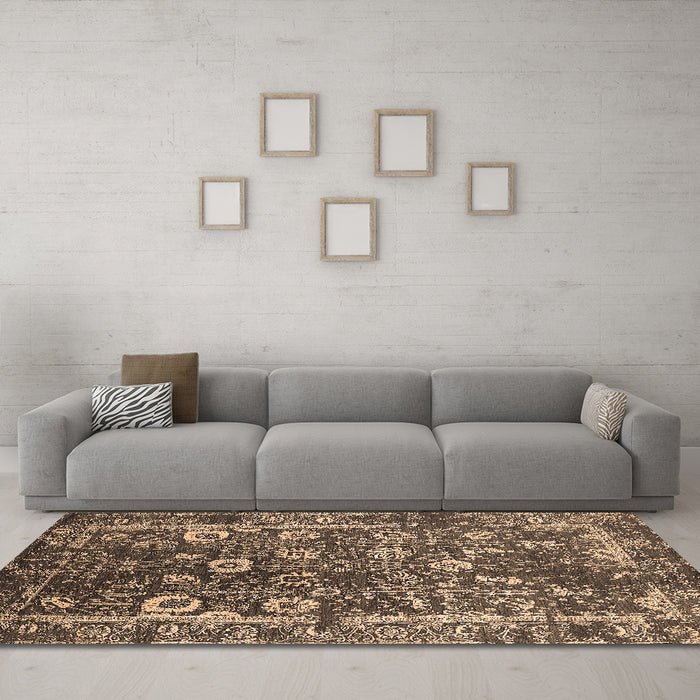 Machine Washable Oriental Brown Industrial Rug in a Living Room,, wshurb2571brn