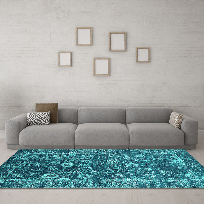 Machine Washable Oriental Turquoise Industrial Area Rugs in a Living Room,, wshurb2571turq