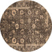 Round Oriental Brown Industrial Rug, urb2571brn