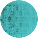 Round Oriental Turquoise Industrial Rug, urb2572turq