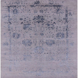 Square Mid-Century Modern Slate Blue Grey Oriental Rug, urb2572
