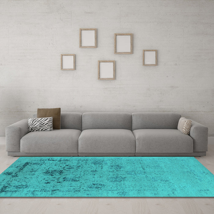 Machine Washable Oriental Turquoise Industrial Area Rugs in a Living Room,, wshurb2572turq
