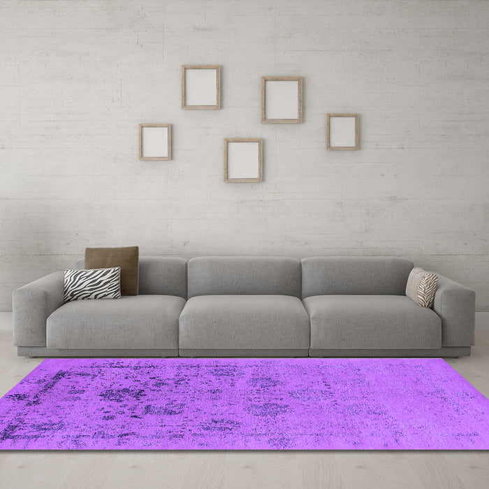 Machine Washable Oriental Purple Industrial Area Rugs in a Living Room, wshurb2572pur