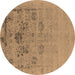 Round Oriental Brown Industrial Rug, urb2572brn