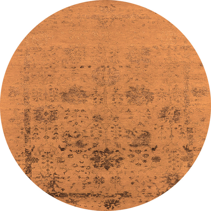 Round Machine Washable Oriental Orange Industrial Area Rugs, wshurb2572org