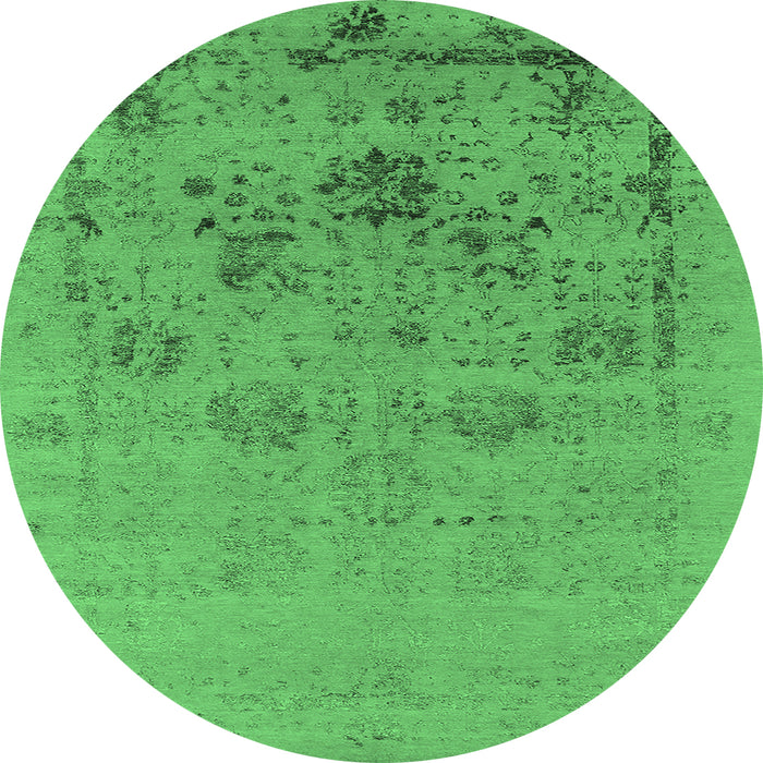 Round Machine Washable Oriental Emerald Green Industrial Area Rugs, wshurb2572emgrn