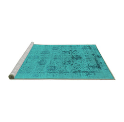 Sideview of Machine Washable Oriental Turquoise Industrial Area Rugs, wshurb2572turq