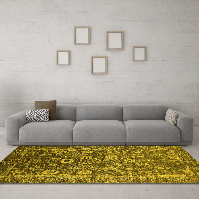 Machine Washable Oriental Yellow Industrial Rug in a Living Room, wshurb2573yw