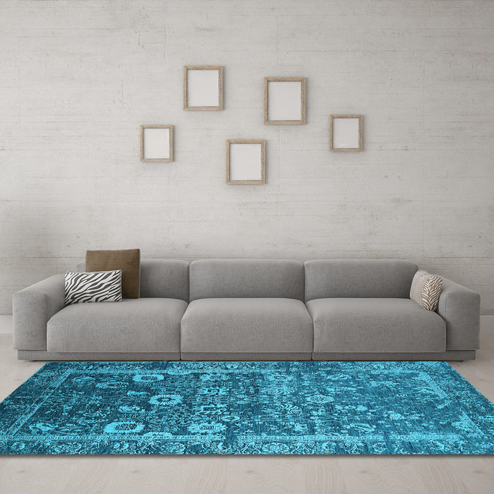 Machine Washable Oriental Light Blue Industrial Rug in a Living Room, wshurb2573lblu
