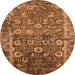 Round Machine Washable Oriental Orange Industrial Area Rugs, wshurb2573org