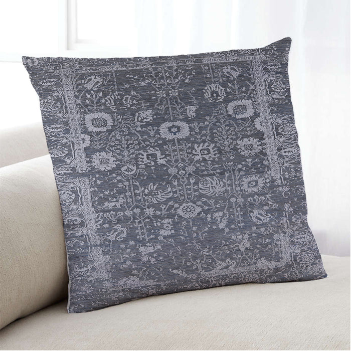 Lifestyle Image of Mid-Century Modern Urban Square Charcoal Blue Throw Pillow, 18 inch by 18 inch, pwurb2573