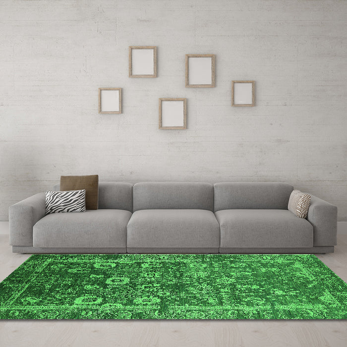 Machine Washable Oriental Green Industrial Area Rugs in a Living Room,, wshurb2573grn
