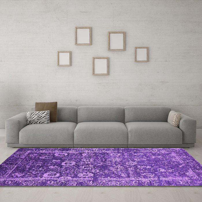 Machine Washable Oriental Purple Industrial Area Rugs in a Living Room, wshurb2573pur