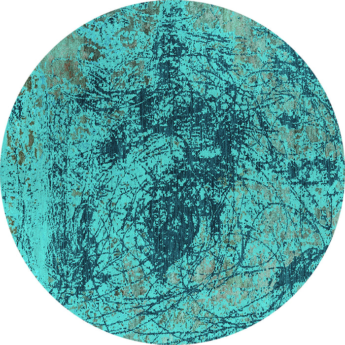 Round Machine Washable Oriental Turquoise Industrial Area Rugs, wshurb2574turq