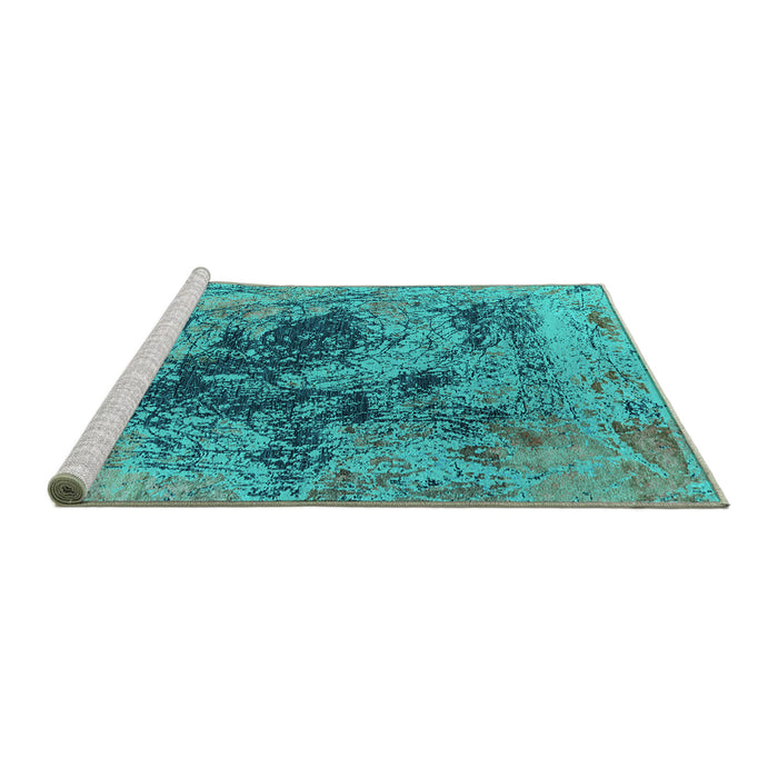 Sideview of Machine Washable Oriental Turquoise Industrial Area Rugs, wshurb2574turq