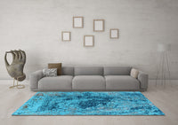 Machine Washable Oriental Light Blue Industrial Rug, wshurb2574lblu