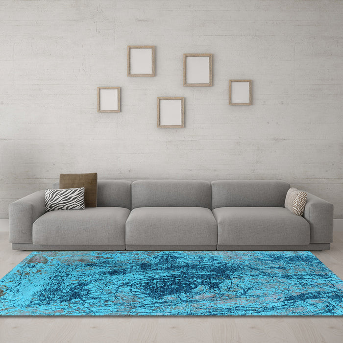 Machine Washable Oriental Light Blue Industrial Rug in a Living Room, wshurb2574lblu