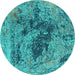 Round Oriental Turquoise Industrial Rug, urb2574turq