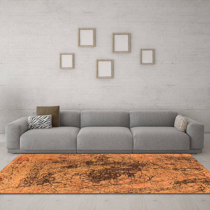 Machine Washable Oriental Orange Industrial Area Rugs in a Living Room, wshurb2574org