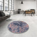 Round Mid-Century Modern Purple Oriental Rug in a Office, urb2574