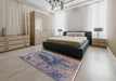 Mid-Century Modern Purple Oriental Rug in a Bedroom, urb2574