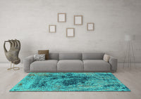 Machine Washable Oriental Turquoise Industrial Rug, wshurb2574turq