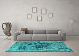 Machine Washable Oriental Turquoise Industrial Area Rugs in a Living Room,, wshurb2574turq