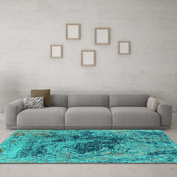 Machine Washable Oriental Turquoise Industrial Area Rugs in a Living Room,, wshurb2574turq