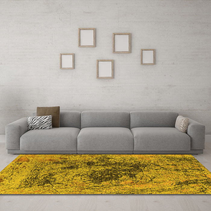Machine Washable Oriental Yellow Industrial Rug in a Living Room, wshurb2574yw