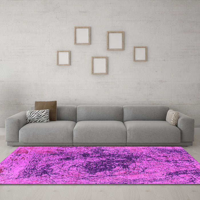 Machine Washable Oriental Pink Industrial Rug in a Living Room, wshurb2574pnk