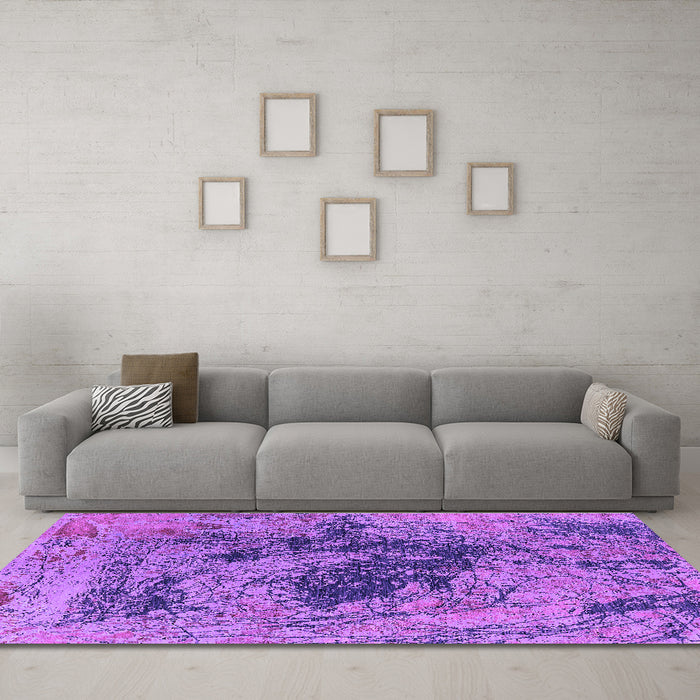 Machine Washable Oriental Purple Industrial Area Rugs in a Living Room, wshurb2574pur