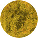 Round Machine Washable Oriental Yellow Industrial Rug, wshurb2574yw