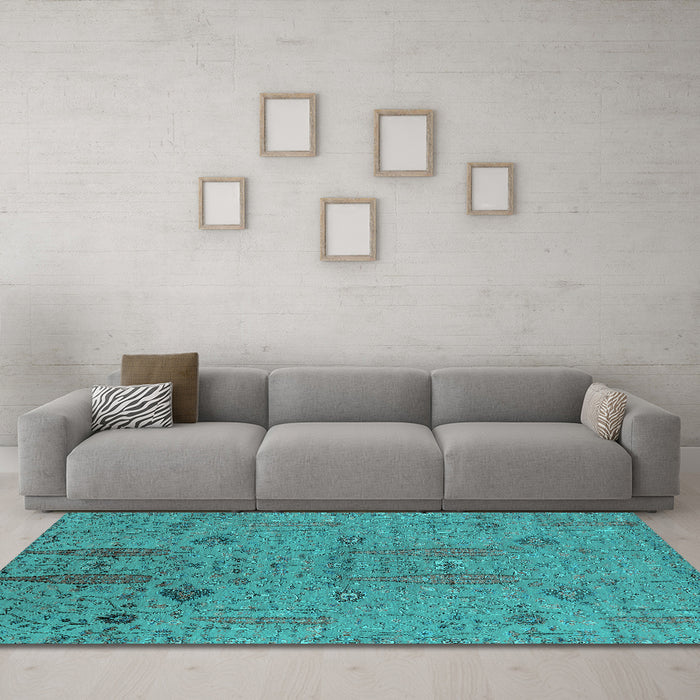 Machine Washable Oriental Turquoise Industrial Area Rugs in a Living Room,, wshurb2575turq