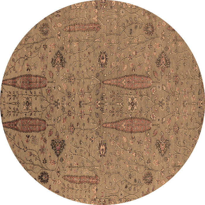 Round Machine Washable Oriental Brown Industrial Rug, wshurb2575brn