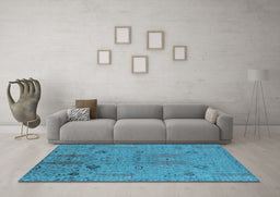 Machine Washable Oriental Light Blue Industrial Rug in a Living Room, wshurb2575lblu