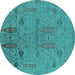 Round Machine Washable Oriental Turquoise Industrial Area Rugs, wshurb2575turq