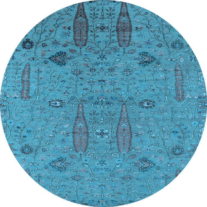 Round Machine Washable Oriental Light Blue Industrial Rug, wshurb2575lblu