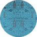 Round Machine Washable Oriental Light Blue Industrial Rug, wshurb2575lblu