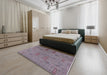 Mid-Century Modern Mauve Taupe Purple Oriental Rug in a Bedroom, urb2575