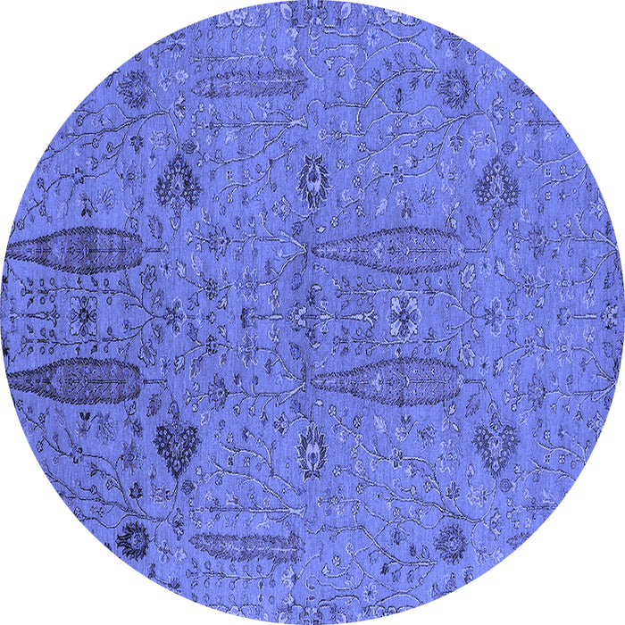 Round Machine Washable Oriental Blue Industrial Rug, wshurb2575blu