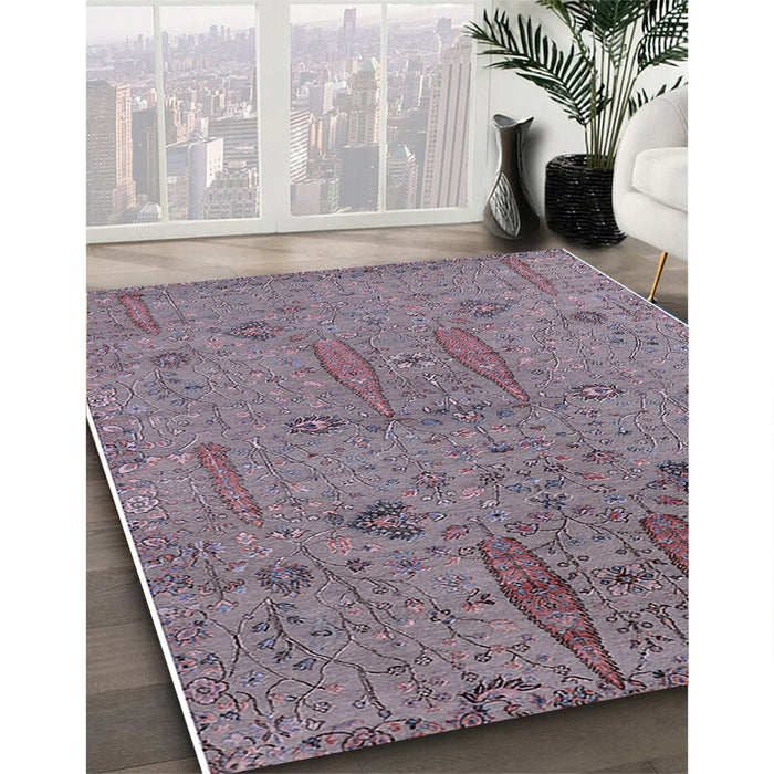 Mid-Century Modern Mauve Taupe Purple Oriental Rug in Family Room, urb2575